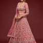 Rajwada Pink Soft Net Embellished Semi Stitched Lehenga With Unstitched Blouse For Women