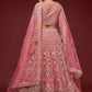 Rajwada Pink Soft Net Embellished Semi Stitched Lehenga With Unstitched Blouse For Women