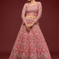 Rajwada Pink Soft Net Embellished Semi Stitched Lehenga With Unstitched Blouse For Women