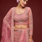 Rajwada Pink Soft Net Embellished Semi Stitched Lehenga With Unstitched Blouse For Women