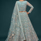 Rajwada Light Blue Soft Net Embellished Semi Stitched Lehenga With Unstitched Blouse For Women