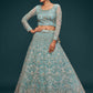 Rajwada Light Blue Soft Net Embellished Semi Stitched Lehenga With Unstitched Blouse For Women
