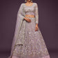 Rajwada Lavender Soft Net Embellished Semi Stitched Lehenga With Unstitched Blouse For Women