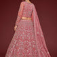 Rajwada Pink Soft Net Embellished Semi Stitched Lehenga With Unstitched Blouse For Women