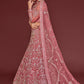 Rajwada Pink Soft Net Embellished Semi Stitched Lehenga With Unstitched Blouse For Women