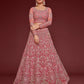 Rajwada Pink Soft Net Embellished Semi Stitched Lehenga With Unstitched Blouse For Women