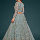 Rajwada Light Blue Soft Net Embellished Semi Stitched Lehenga With Unstitched Blouse For Women