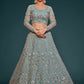 Rajwada Light Blue Soft Net Embellished Semi Stitched Lehenga With Unstitched Blouse For Women