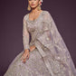 Rajwada Lavender Soft Net Embellished Semi Stitched Lehenga With Unstitched Blouse For Women