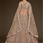 Rajwada Beige Soft Net Embellished Semi Stitched Lehenga With Unstitched Blouse For Women