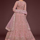 Rajwada Pink Soft Net Embellished Semi Stitched Lehenga With Unstitched Blouse For Women