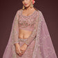 Rajwada Pink Soft Net Embellished Semi Stitched Lehenga With Unstitched Blouse For Women