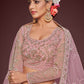 Rajwada Pink Soft Net Embellished Semi Stitched Lehenga With Unstitched Blouse For Women