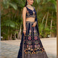 Rajwada Navy Blue Georgette Embroidered Semi Stitched Lehenga With Unstitched Blouse For Women