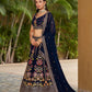 Rajwada Navy Blue Georgette Embroidered Semi Stitched Lehenga With Unstitched Blouse For Women