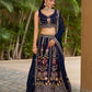 Rajwada Navy Blue Georgette Embroidered Semi Stitched Lehenga With Unstitched Blouse For Women