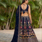 Rajwada Navy Blue Georgette Embroidered Semi Stitched Lehenga With Unstitched Blouse For Women