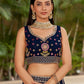 Rajwada Navy Blue Georgette Embroidered Semi Stitched Lehenga With Unstitched Blouse For Women