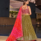Rajwada Olive Georgette Embellished Semi Stitched Lehenga With Unstitched Blouse For Women