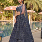 Rajwada Grey Georgette Embellished Semi Stitched Lehenga With Unstitched Blouse For Women
