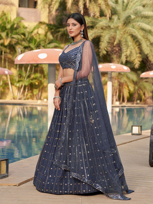 Rajwada Grey Georgette Embellished Semi Stitched Lehenga With Unstitched Blouse For Women