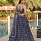 Rajwada Grey Georgette Embellished Semi Stitched Lehenga With Unstitched Blouse For Women