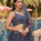 Rajwada Grey Georgette Embellished Semi Stitched Lehenga With Unstitched Blouse For Women