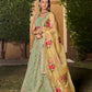 Rajwada Light Green Georgette Embellished Semi Stitched Lehenga With Unstitched Blouse For Women