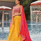 Rajwada Yellow Georgette Embellished Semi Stitched Lehenga With Unstitched Blouse For Women