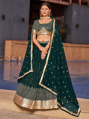 Rajwada Green Georgette Embellished Semi Stitched Lehenga With Unstitched Blouse For Women