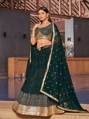 Rajwada Green Georgette Embellished Semi Stitched Lehenga With Unstitched Blouse For Women