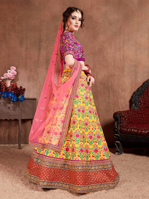 Rajwada Yellow Silk Blend Embroidered Semi Stitched Lehenga With Blouse For Women