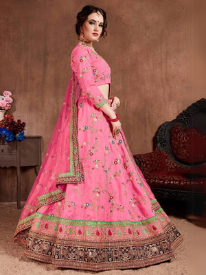 Rajwada Pink Silk Blend Embroidered Semi Stitched Lehenga With Blouse For Women