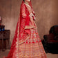Rajwada Red Silk Blend Embroidered Semi Stitched Lehenga With Blouse For Women