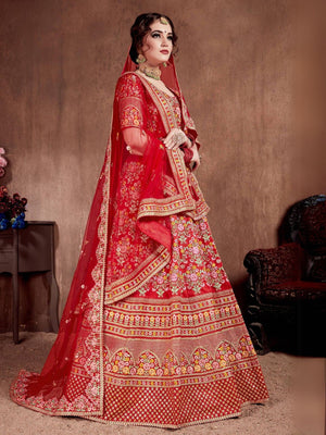 Rajwada Red Silk Blend Embroidered Semi Stitched Lehenga With Blouse For Women