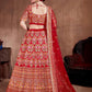 Rajwada Red Silk Blend Embroidered Semi Stitched Lehenga With Blouse For Women