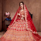 Rajwada Red Silk Blend Embroidered Semi Stitched Lehenga With Blouse For Women