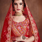 Rajwada Red Silk Blend Embroidered Semi Stitched Lehenga With Blouse For Women