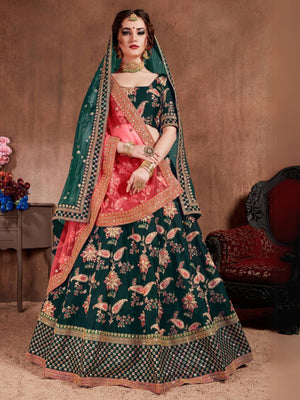 Rajwada Green Silk Blend Embroidered Semi Stitched Lehenga With Blouse For Women