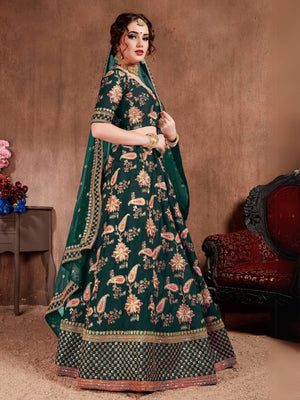 Rajwada Green Silk Blend Embroidered Semi Stitched Lehenga With Blouse For Women