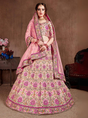 Rajwada Pink Silk Blend Embroidered Semi Stitched Lehenga With Blouse For Women