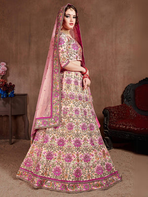 Rajwada Pink Silk Blend Embroidered Semi Stitched Lehenga With Blouse For Women