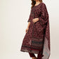 Rajwada Women Maroon Printed Linen Stitched Kurta Set