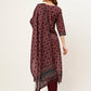 Rajwada Women Maroon Printed Linen Stitched Kurta Set