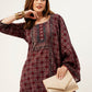 Rajwada Women Maroon Printed Linen Stitched Kurta Set