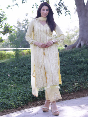 Rajwada Women Yellow Color Party Wear Georgette Semi Stitched Suit