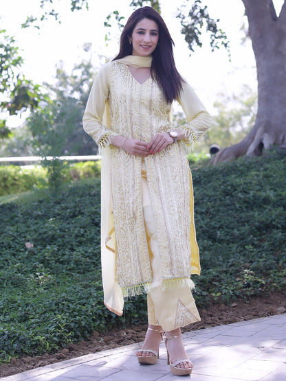 Rajwada Women Yellow Color Party Wear Georgette Semi Stitched Suit