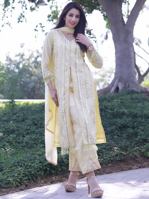 Rajwada Women Yellow Color Party Wear Georgette Semi Stitched Suit