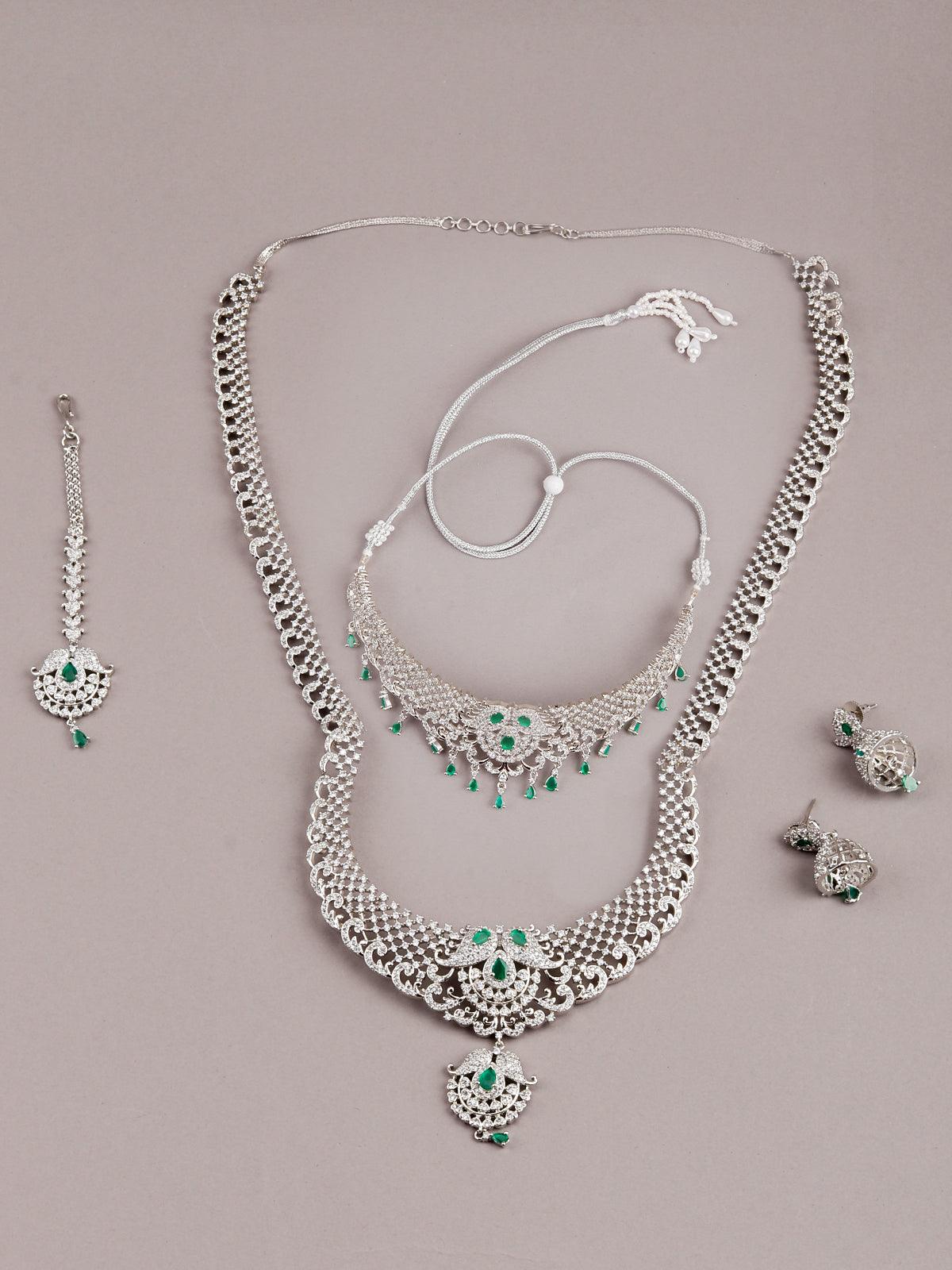 Alina White And Green Mesh Necklace Set - Rajwada