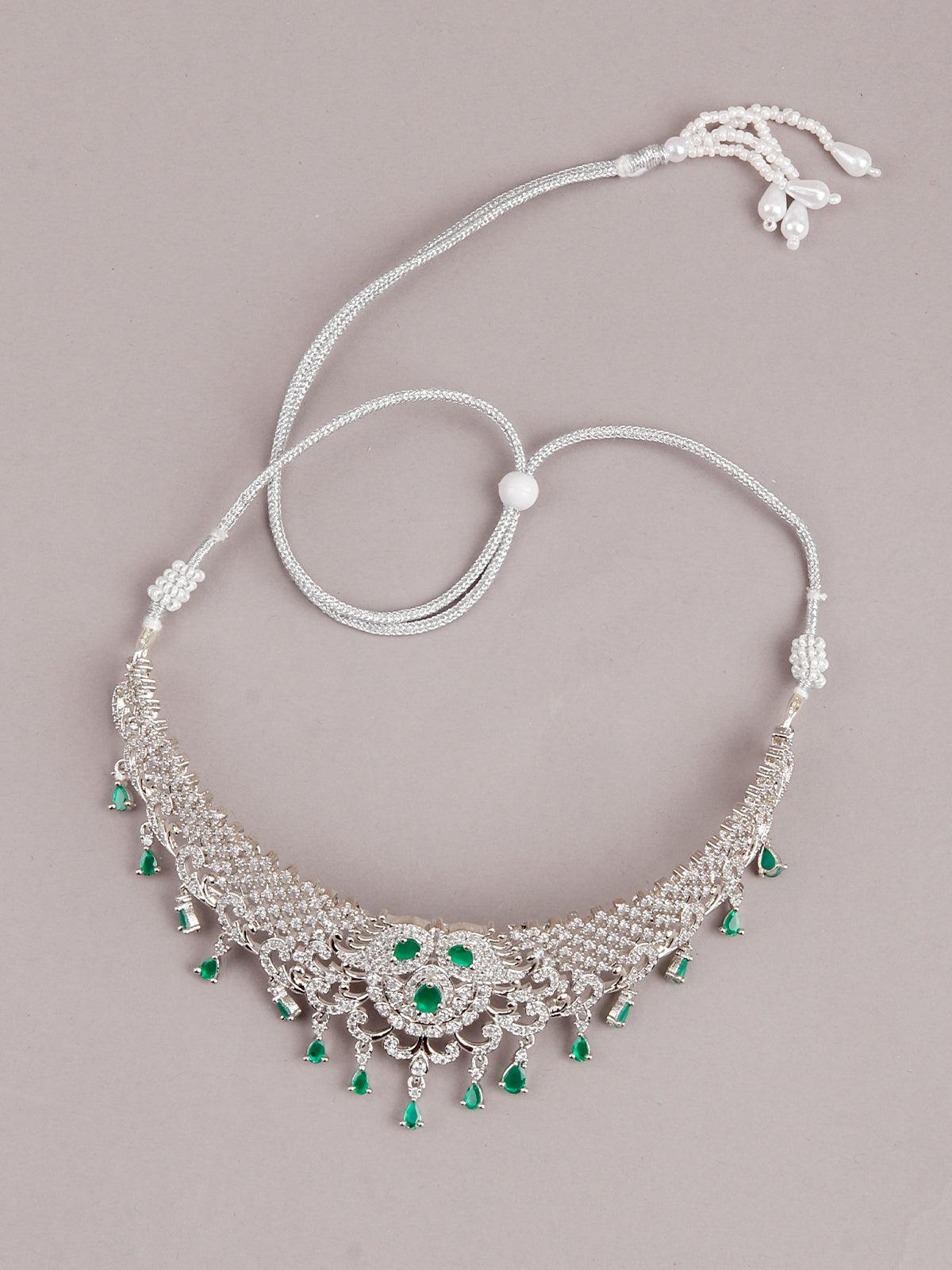Alina White And Green Mesh Necklace Set - Rajwada